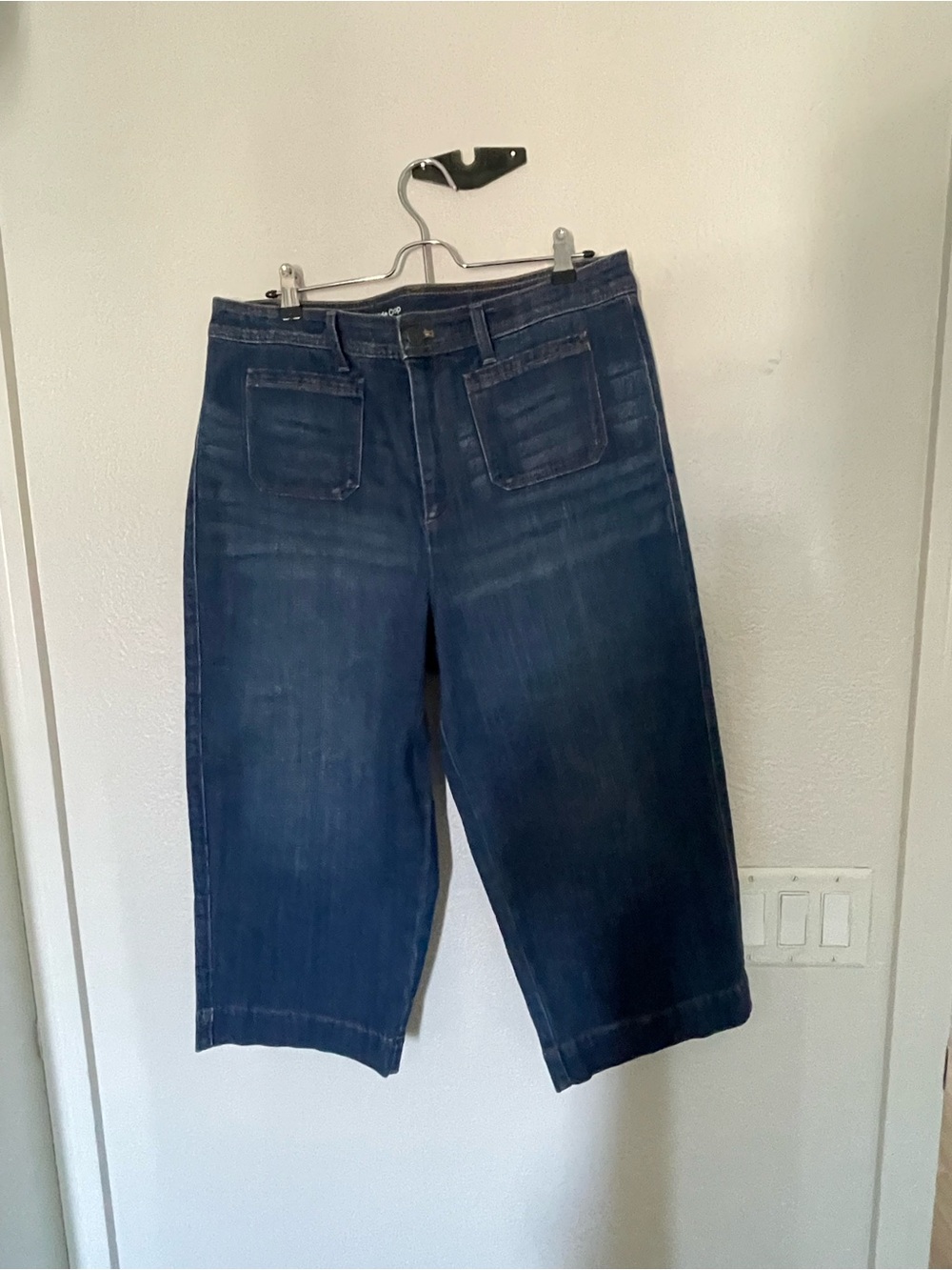 Talbots High Waist Wide Crop Jeans in Blue and White